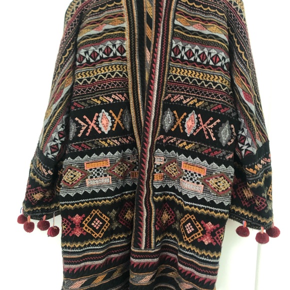 BIYA by Johnny Was Embroidered Zola Pom Pom Kimono Jacket XS (fits sizes 4-8) - Picture 4 of 9